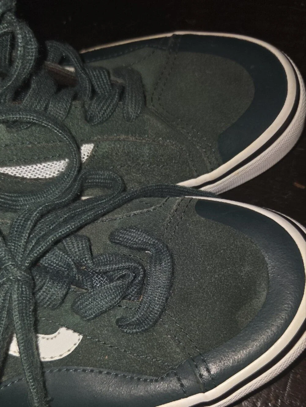 Youth Dark Green Suede Low-Top Sneakers with White Stripe
